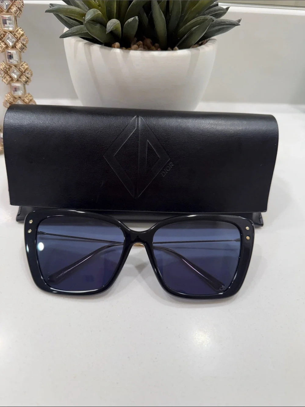 Dior Black Square Sunglasses with Dark Blue Lenses (authentic) ✨